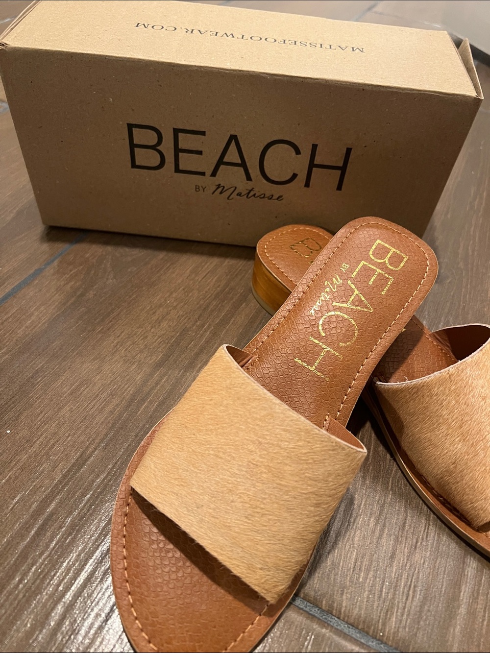 Matisse Beach By Matisse Tan Haircalf Slide Sandals